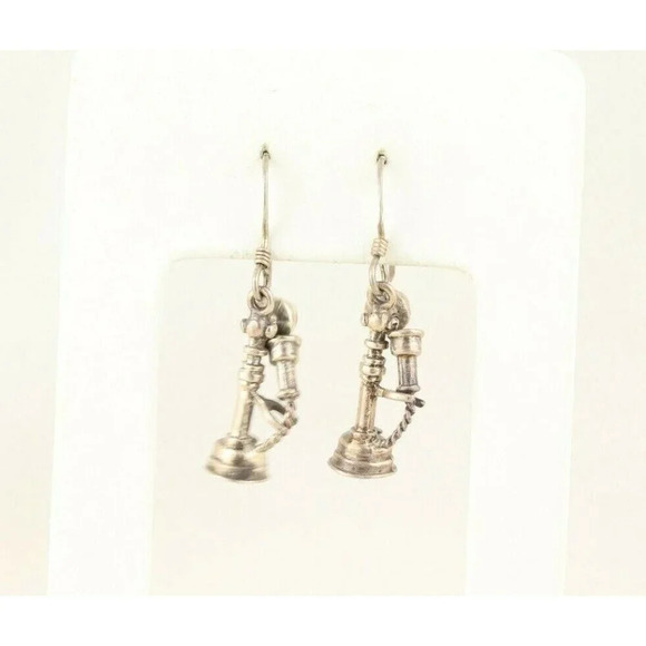 Vintage Phone Earrings Sterling Silver Dangle Drop Earrings - Picture 6 of 8